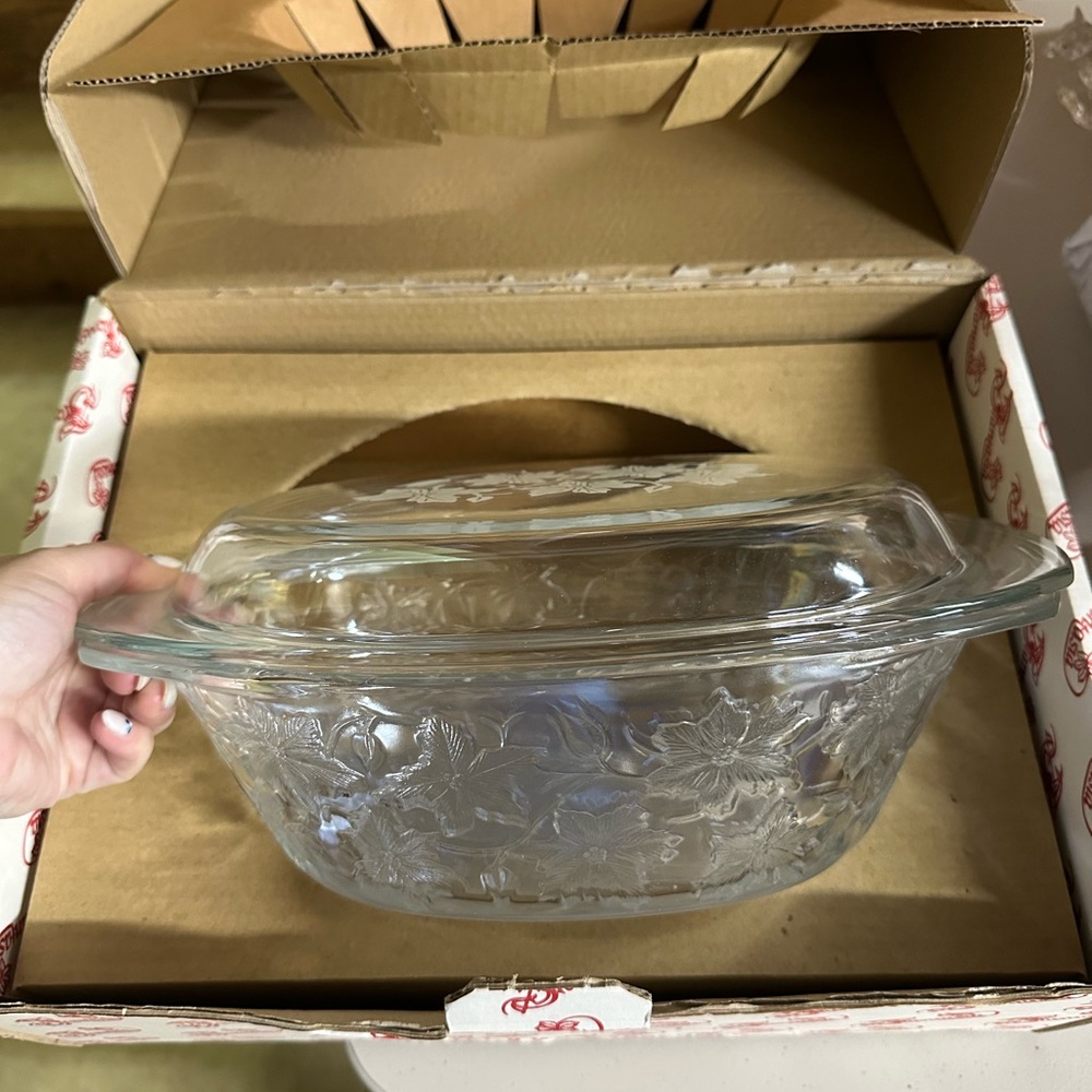 Princess House Clear Floral Etched Glass Casserole with Lid